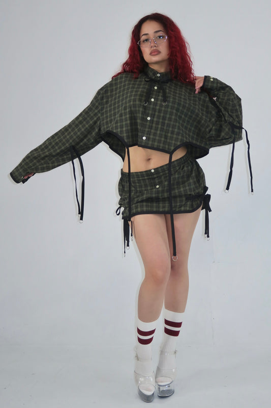 OLIVE SUITING SKIRT
