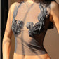 1/1 SHEER MESH APPLIQUÉ TOP