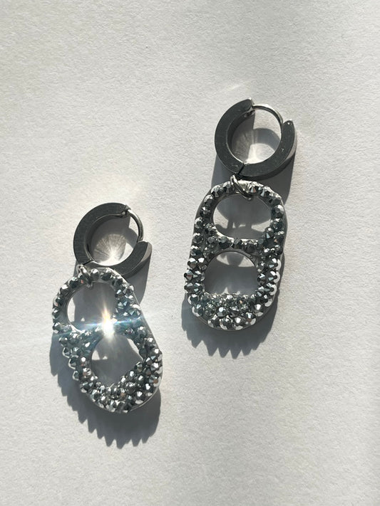 BLINGED TAB EARRINGS CHROME