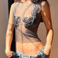1/1 SHEER MESH APPLIQUÉ TOP